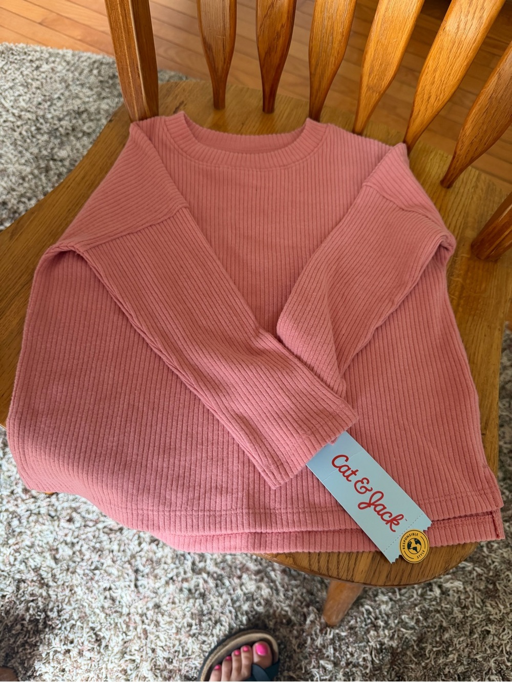 Cat & Jack Ribbed Crewneck Top - Dusty Pink 3T NWT